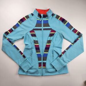 Girl's Ivivva Teal Multicolor Striped Athletic Jacket Size 14